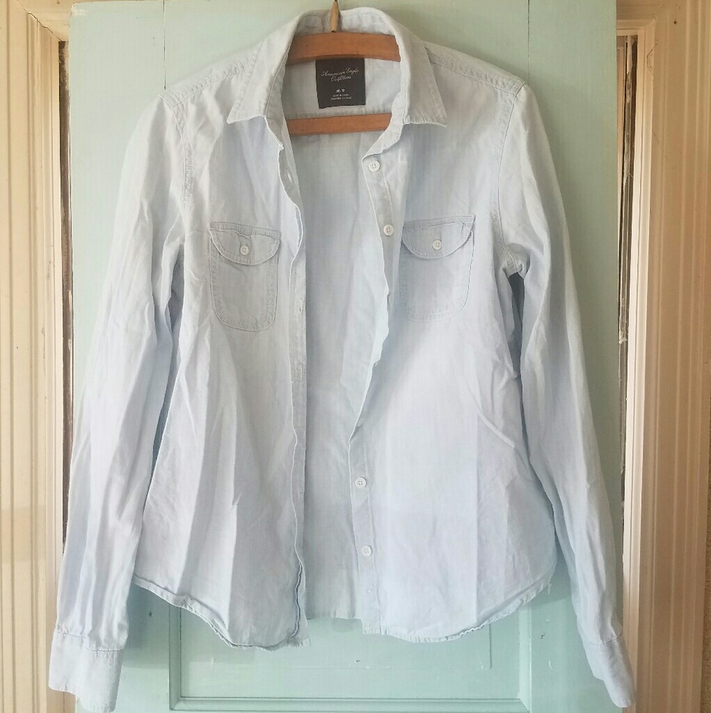 Light Denim Chambray Button Up Top